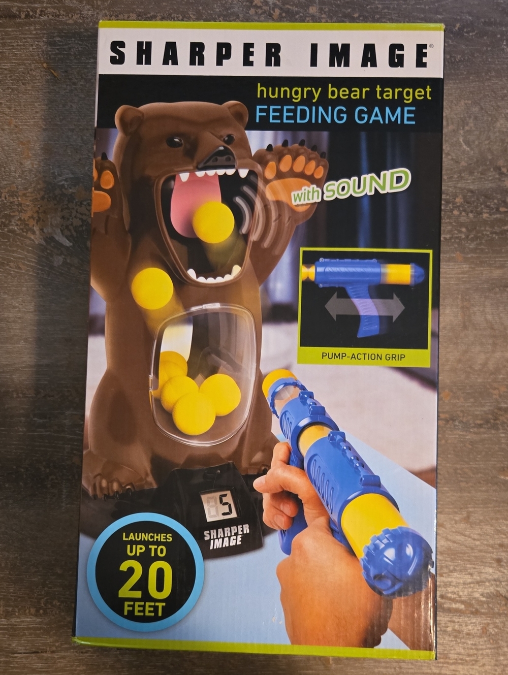 Sharper Image Brown Bear Feeding Game with Blue and Yellow Launcher